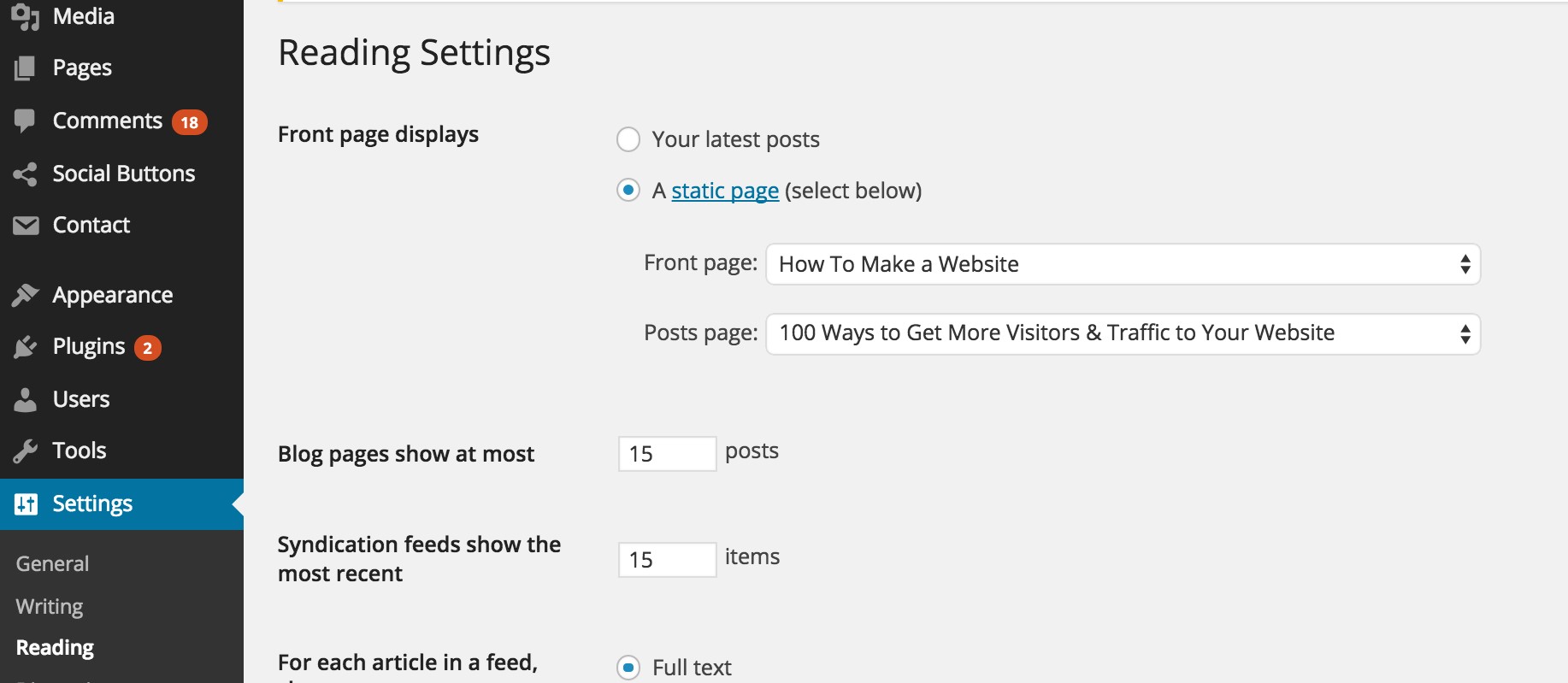 Setting A Static Page